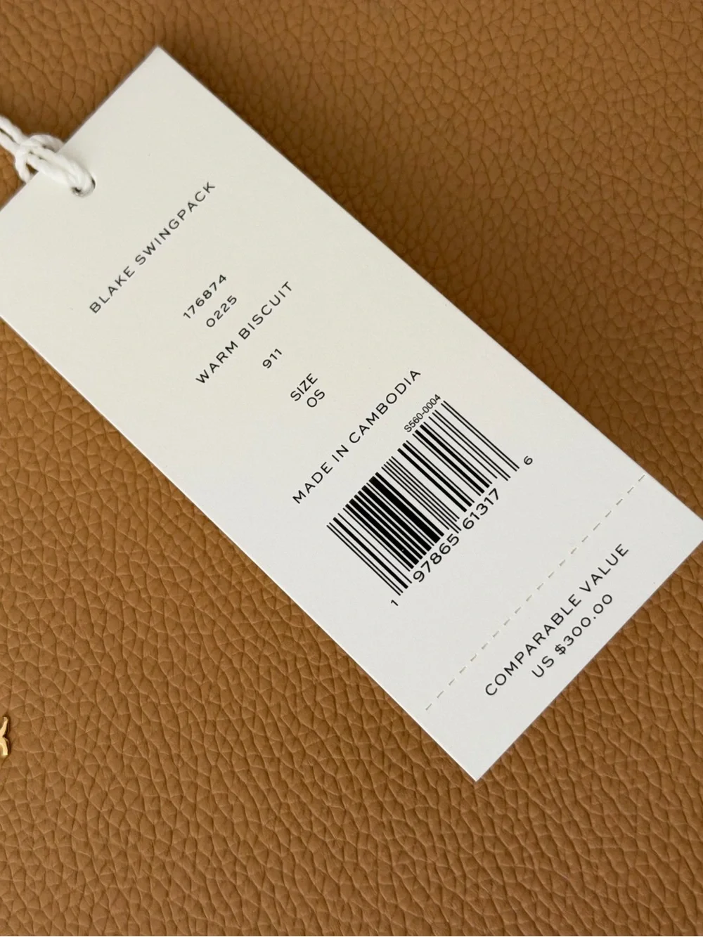 NEW Tory Burch Blake Swingpack Leather Crossbody 176874 Warm Biscuit $300